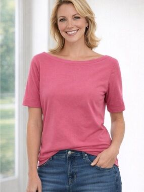 Lauren Ralph Lauren Rose Pink Boatneck Short Sleeve Tee